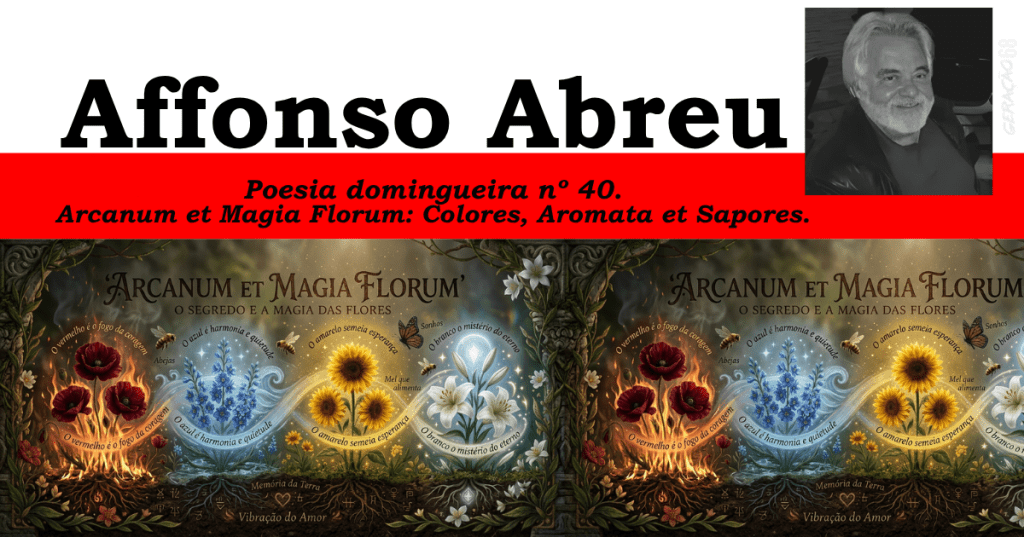 Poesia domingueira nº 40.
 Arcanum et Magia Florum: Colores, Aromata et Sapores.
O Segredo e a Magia das Flores: cores, aromas e&nbsp;sabores.